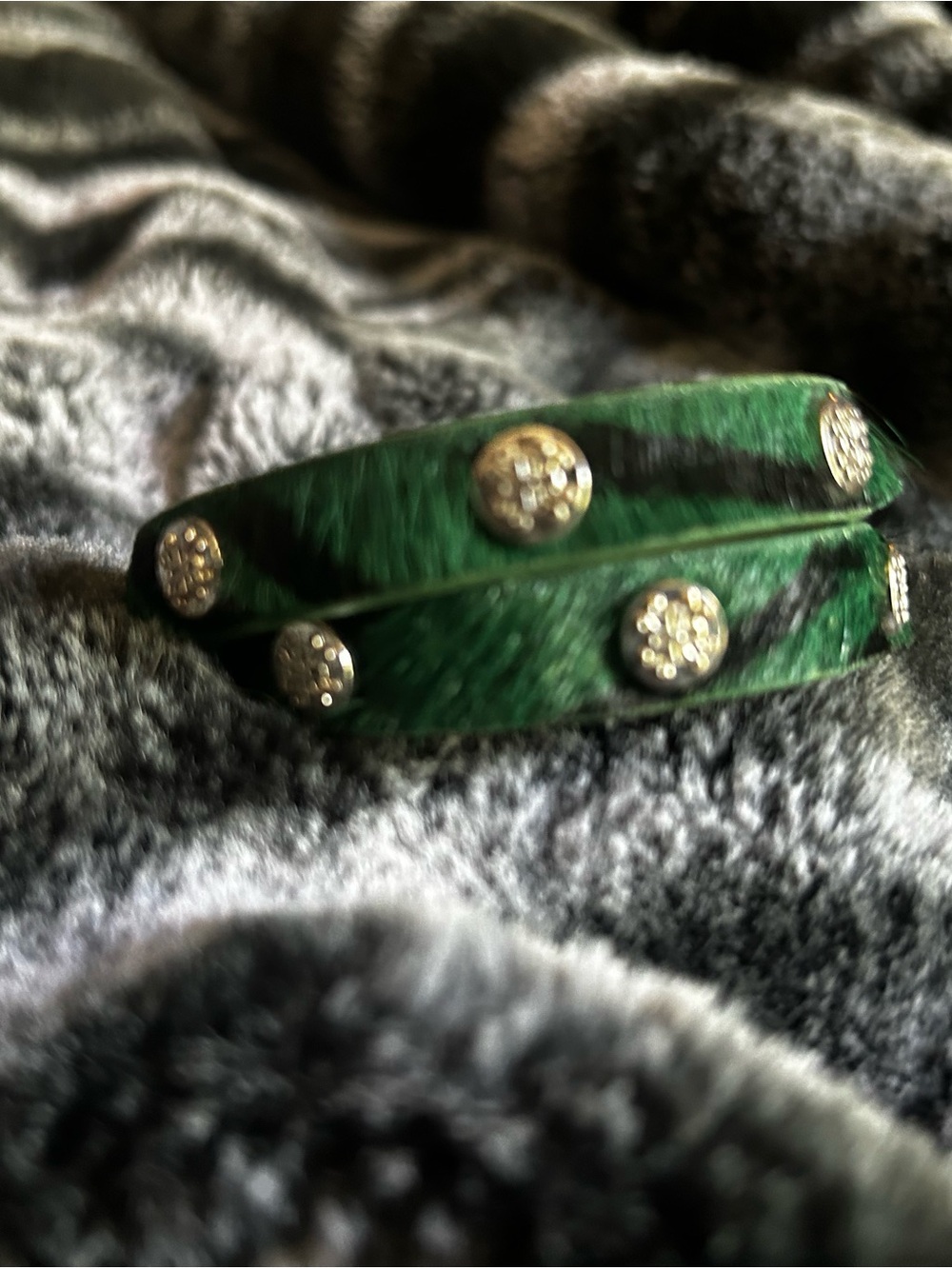 Rustic Cuff Green and Black Studded Wrap Bracelet